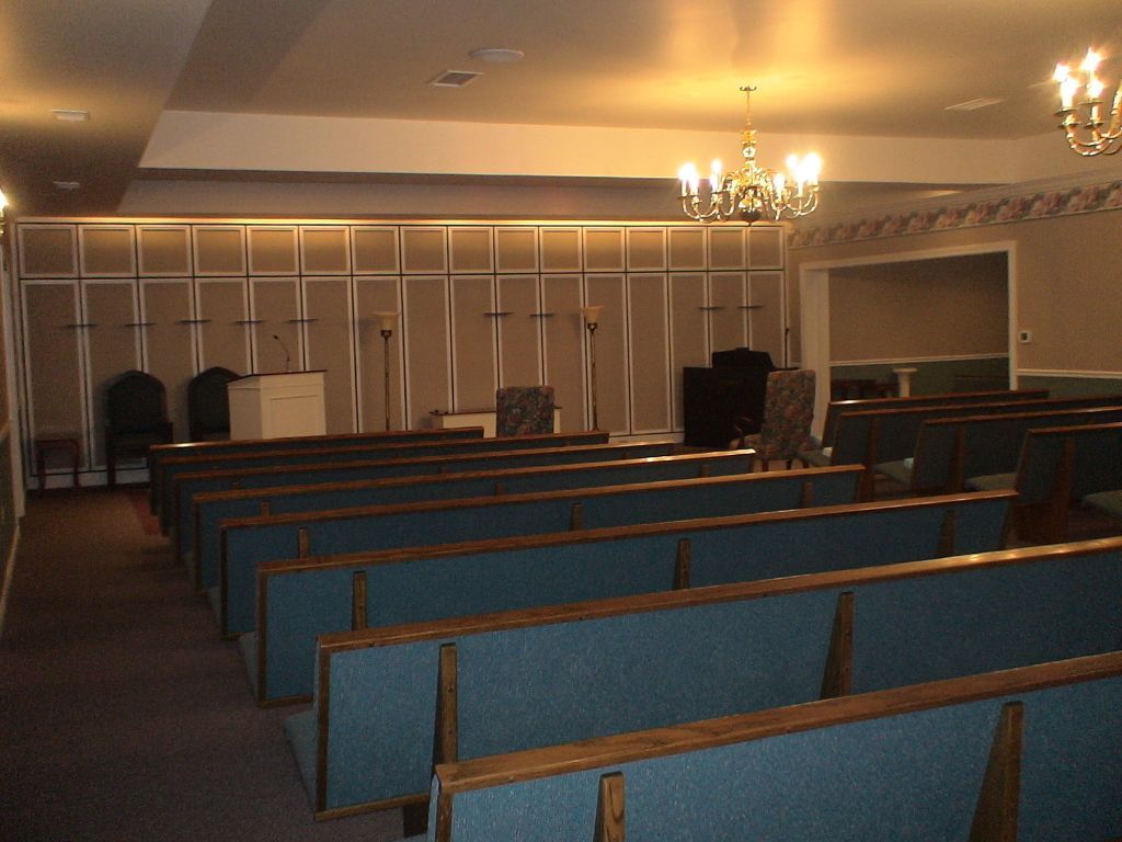 Six (6) images of the Chapel at Hatmaker Funeral Home in Rocky Top, TN different angles.