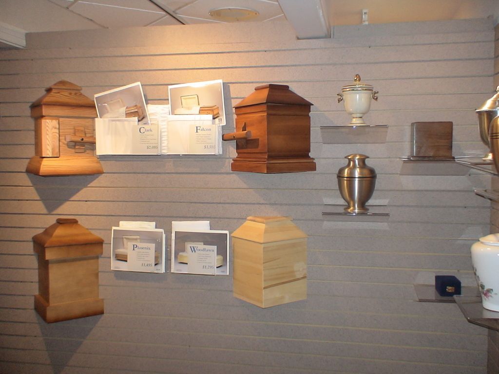 Cremation display. Eight (8) images of other parts of the facility at Hatmaker Funeral Home in Rocky Top, TN.