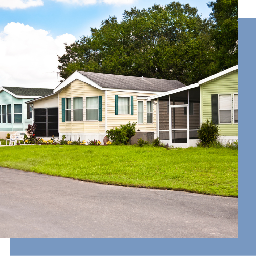 a row of mobile homes with a screened in porch