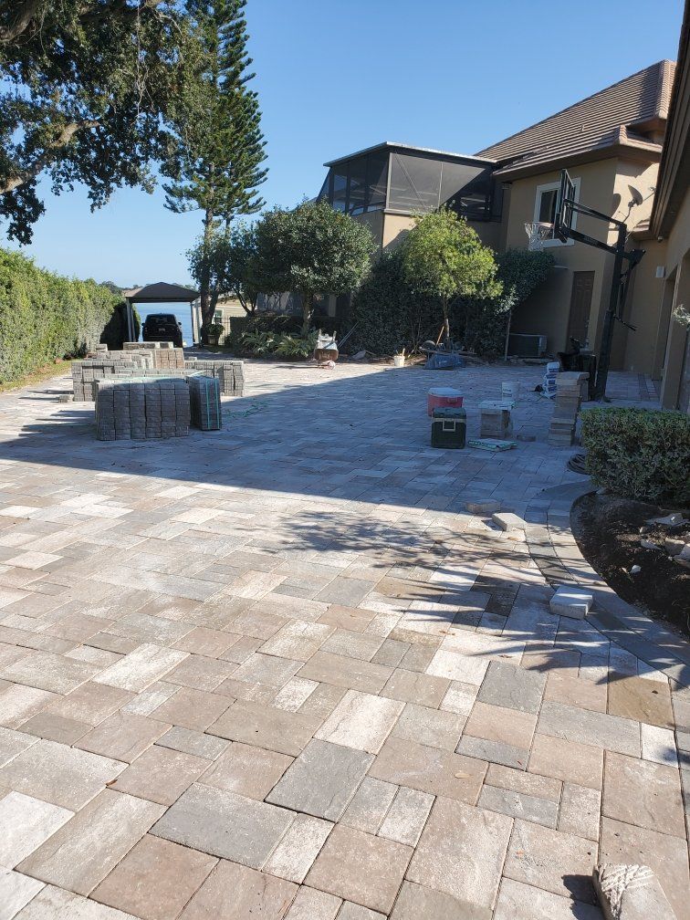 long driveway paver installation.