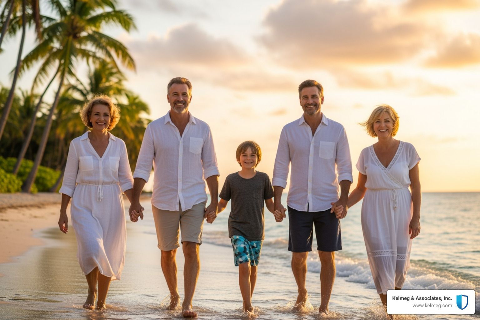 Family smiling and enjoying vacation, looking relaxed - Insurance covering Covid-19