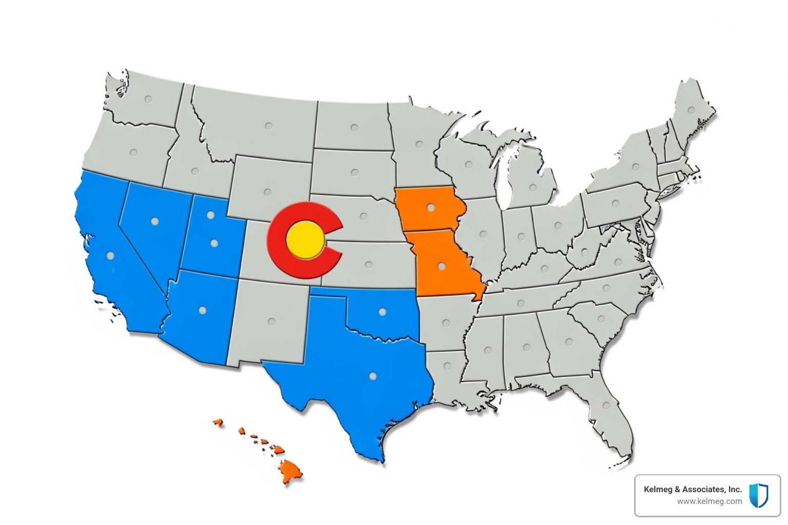 map of the U.S. with Colorado highlighted - medicare supplement Colorado