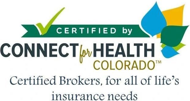 A logo for connect for health colorado certified brokers for all of life 's insurance needs