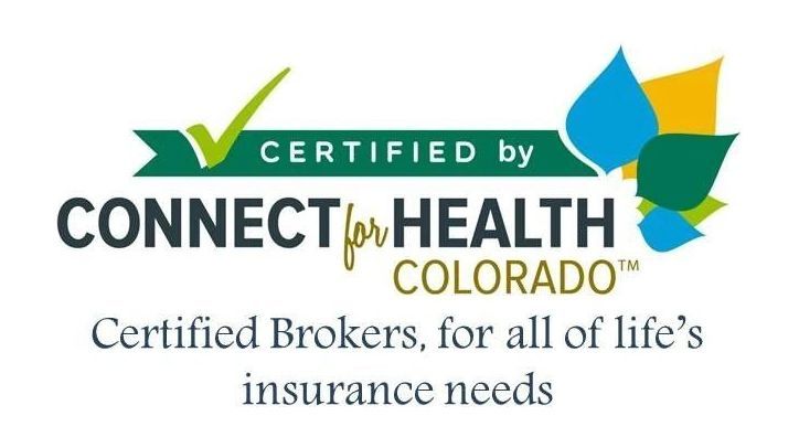 A logo for connect for health colorado certified brokers for all of life 's insurance needs