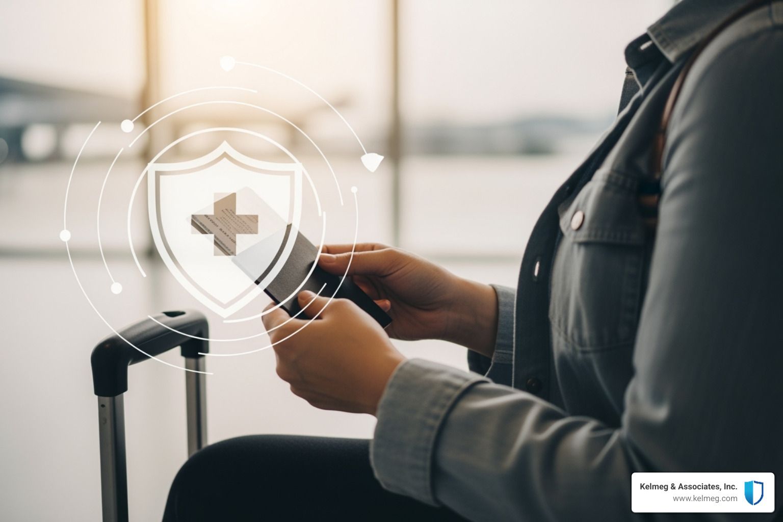 person looking at a travel map and an insurance document - Short term Covid insurance