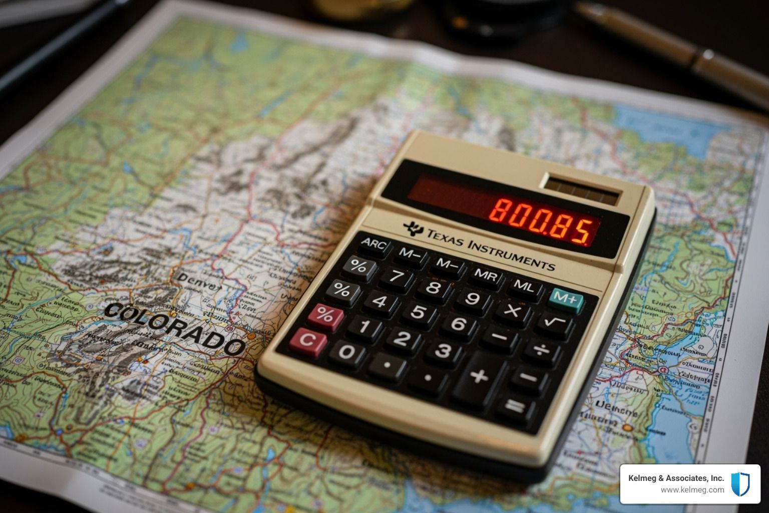 calculator and a map of Colorado - best medigap plans in colorado