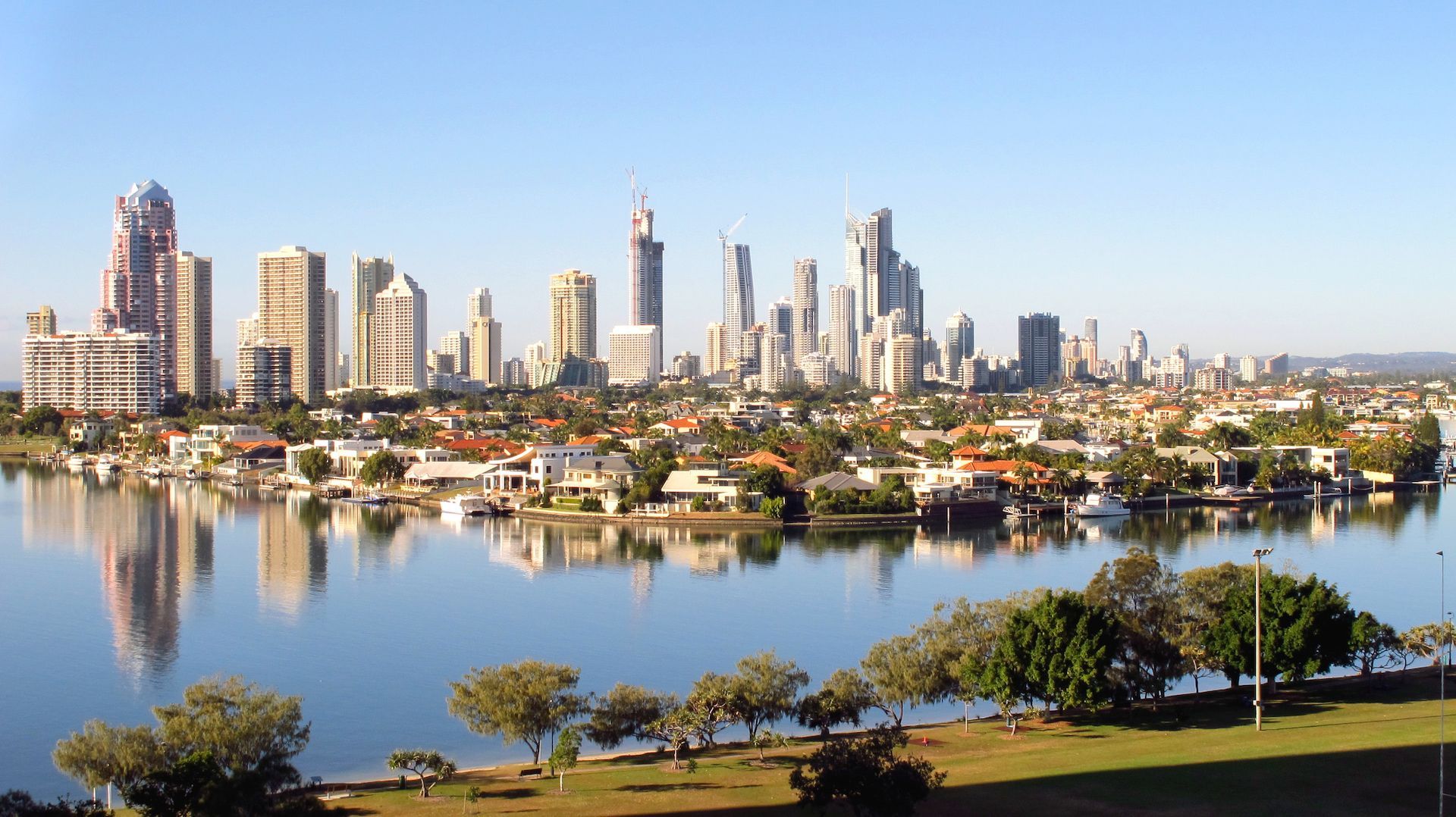 City Skyline Reflected in Water — Restoradrive in Gold Coast, NSW