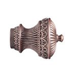 Bronze-colored curtain rod finial with ornate, carved details.