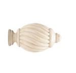 Cream-colored, spiral-carved curtain rod finial.
