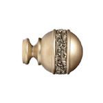Gold-colored curtain rod finial with decorative band.