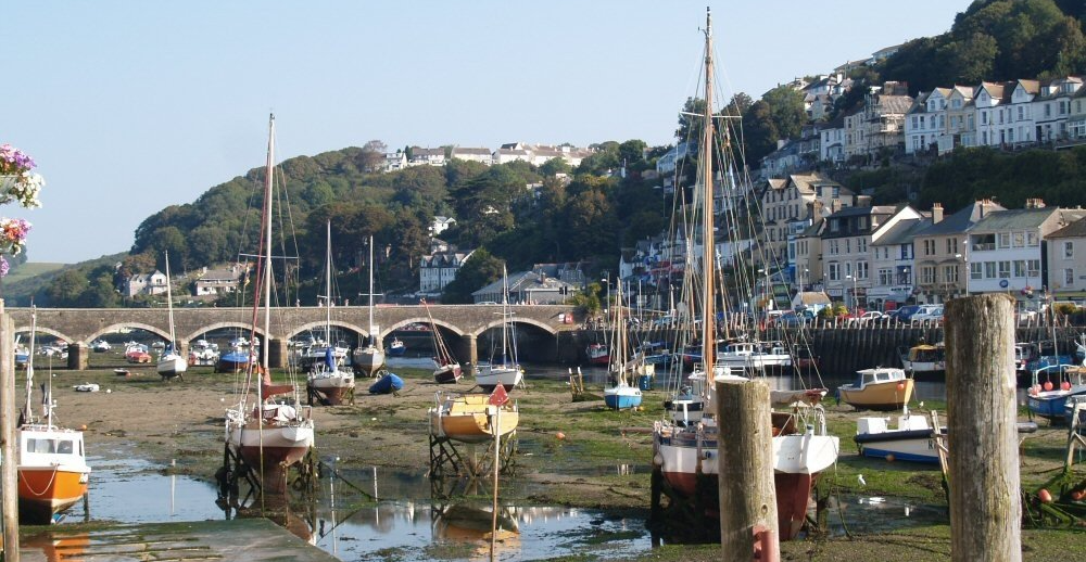 Looe harbour at low tide