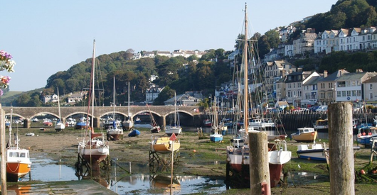 Looe harbour at low tide