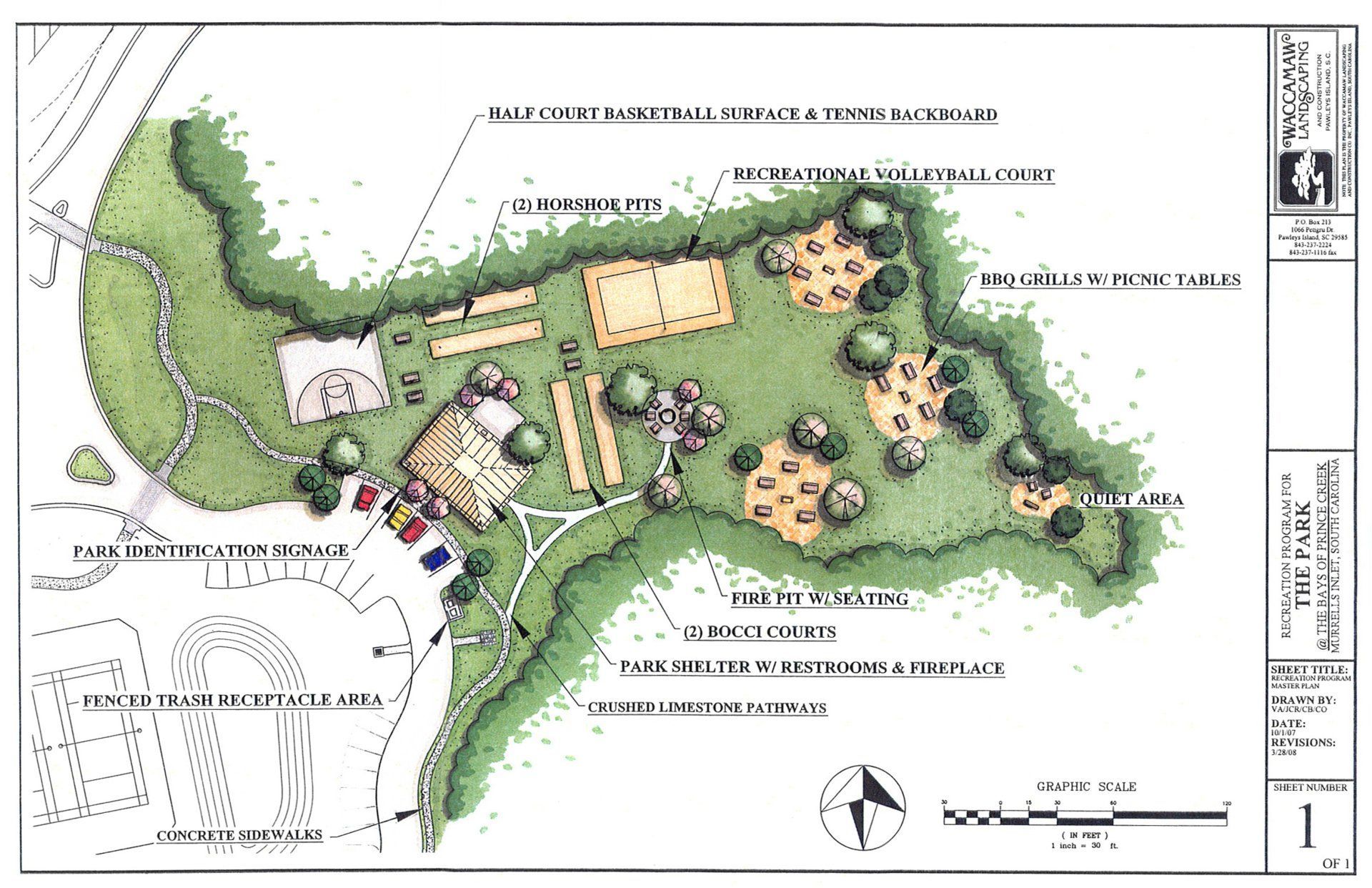 A drawing of a park with trees and a playground