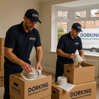 Removal team packing boxes