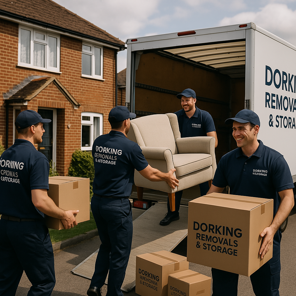 Image of a Removal team performing a Removal. The movers are carrying boxes and furniture to a moving truck 