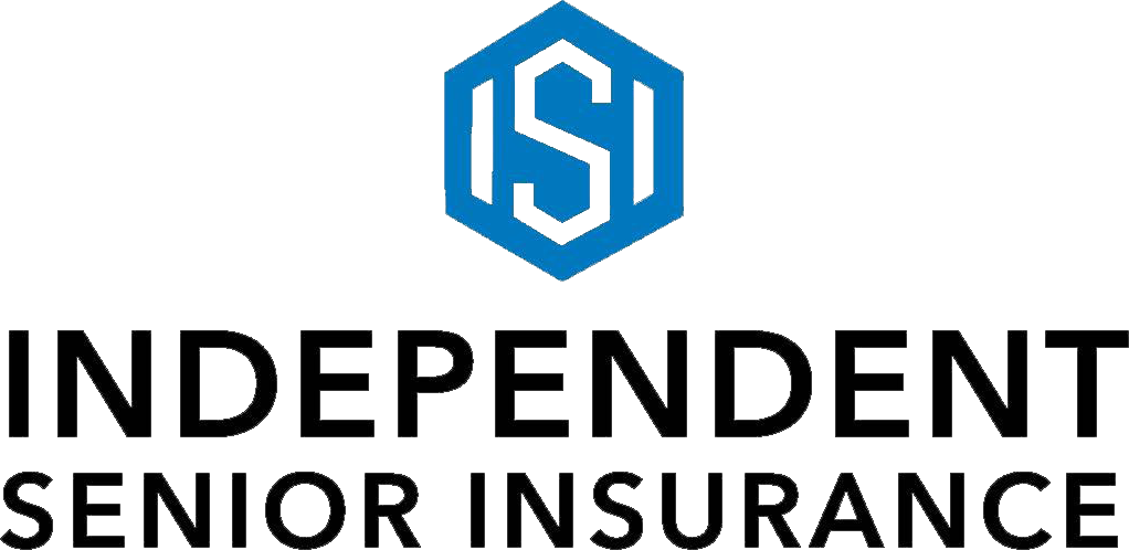 The Independent Senior Insurance logo features a blue hexagon icon with a white letter "S" over black text.