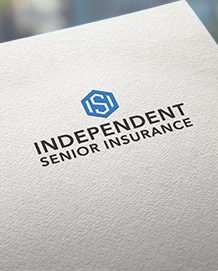 A logo for Independent Senior Insurance featuring a blue hexagon icon with an 
