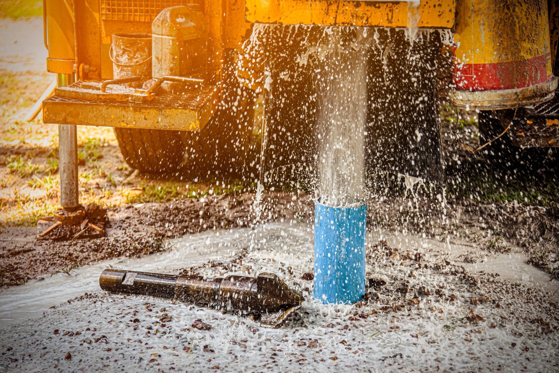 Drilling Rig With Water Gushing Out — Wilson's Drilling in Agnes Water, QLD