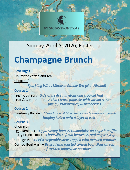 Menu with various food items listed on a blue-toned background.