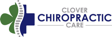 The logo for clover chiropractic care has a clover and a cross on it.