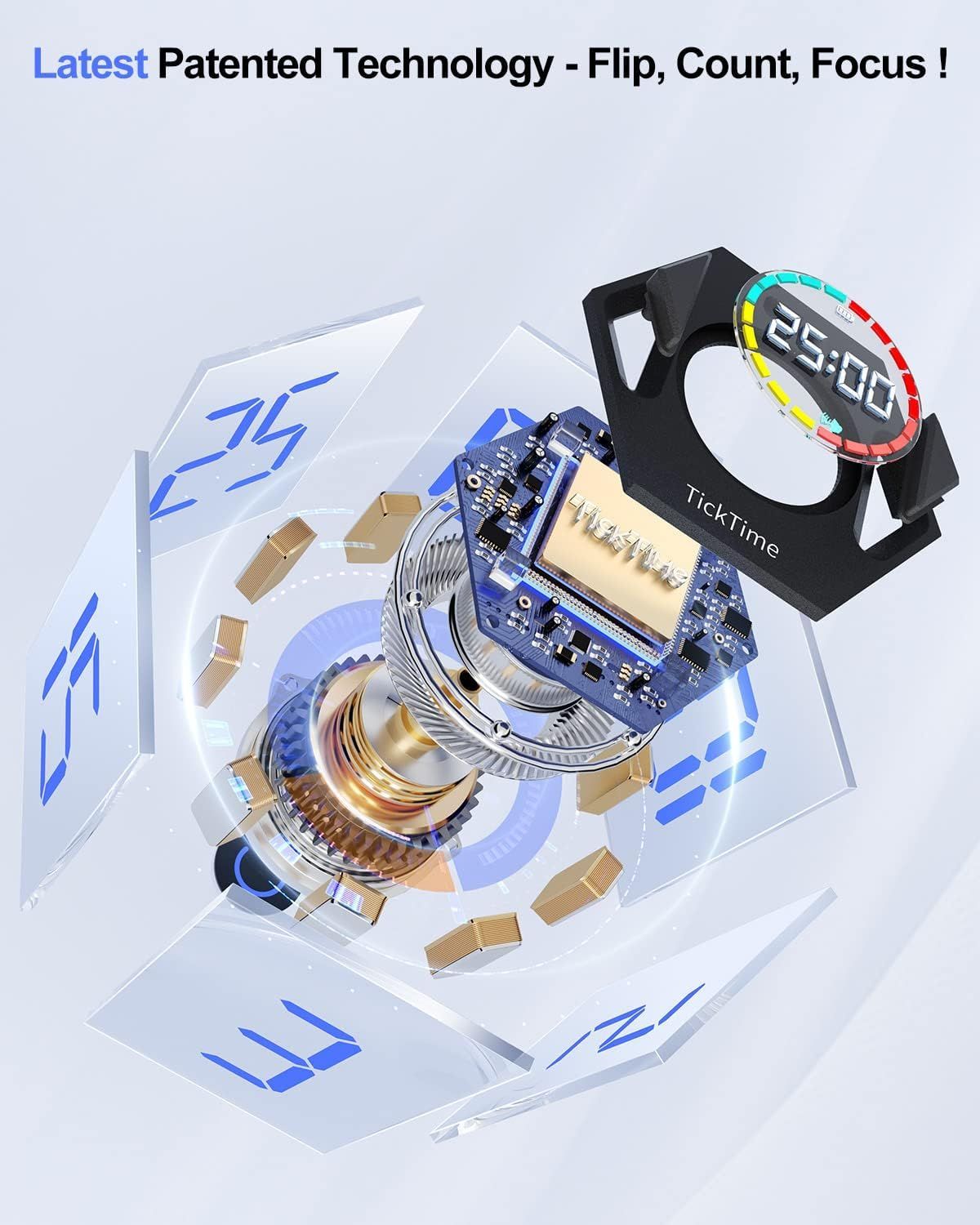 Ticktime Pomodoro Timer, Productivity Timer Cube, Magnetic Flip Hexagon Timer, Mute & Adjustable Sound Alert, for Work, Office, ADHD, Study, Task, 3/5/10/15/25/30min & Custom Countdown - Gray