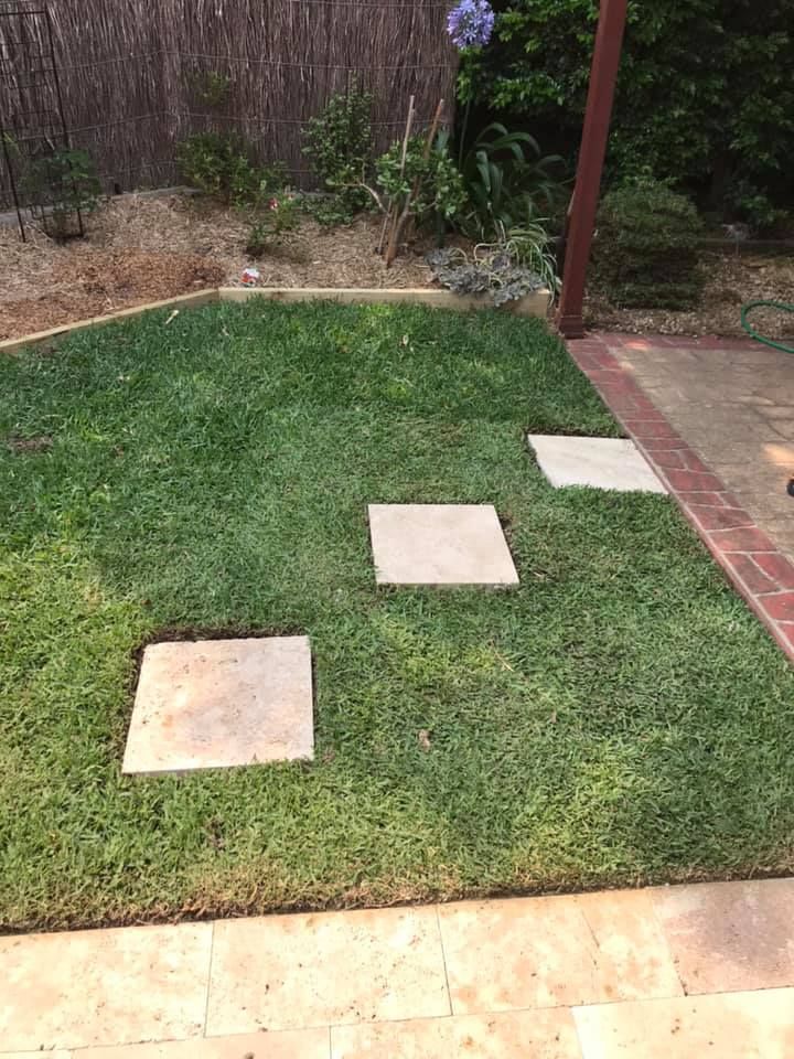 A Lush Green Lawn with Three Stepping Stones in it | Central Coast, NSW | Budget Lawns Plus