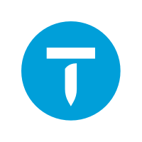 Blue circular logo with a white T-shaped razor icon