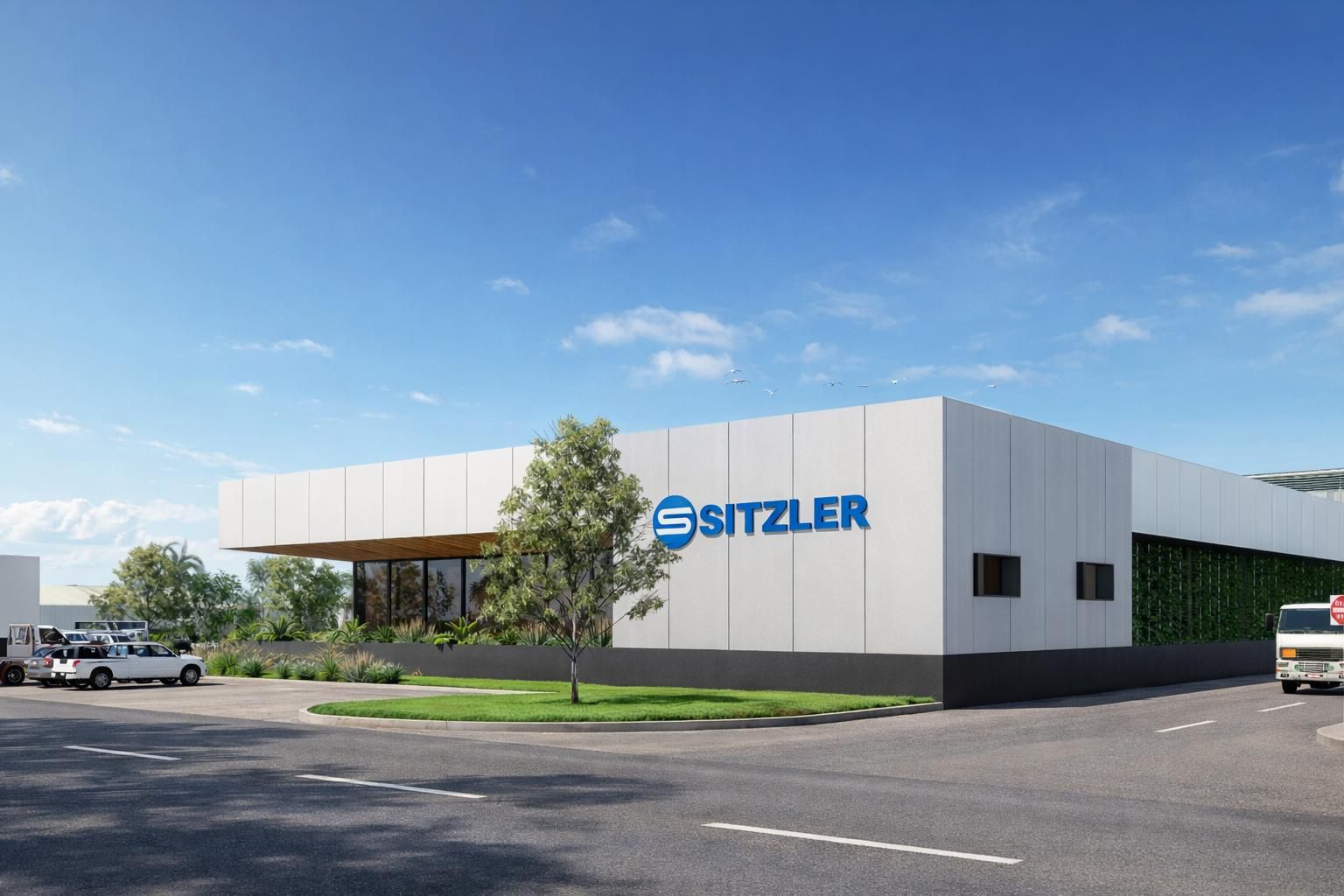 Silhouetted people gather around a central campfire under a large, modern roof with a circular skylight.