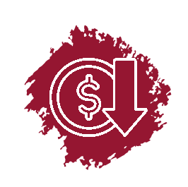 An icon of a dollar sign with an arrow pointing down.