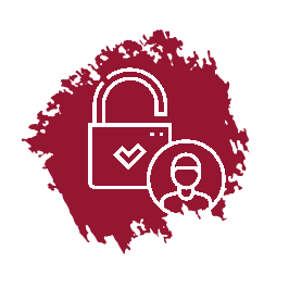 A red icon with a padlock and a person in a circle.