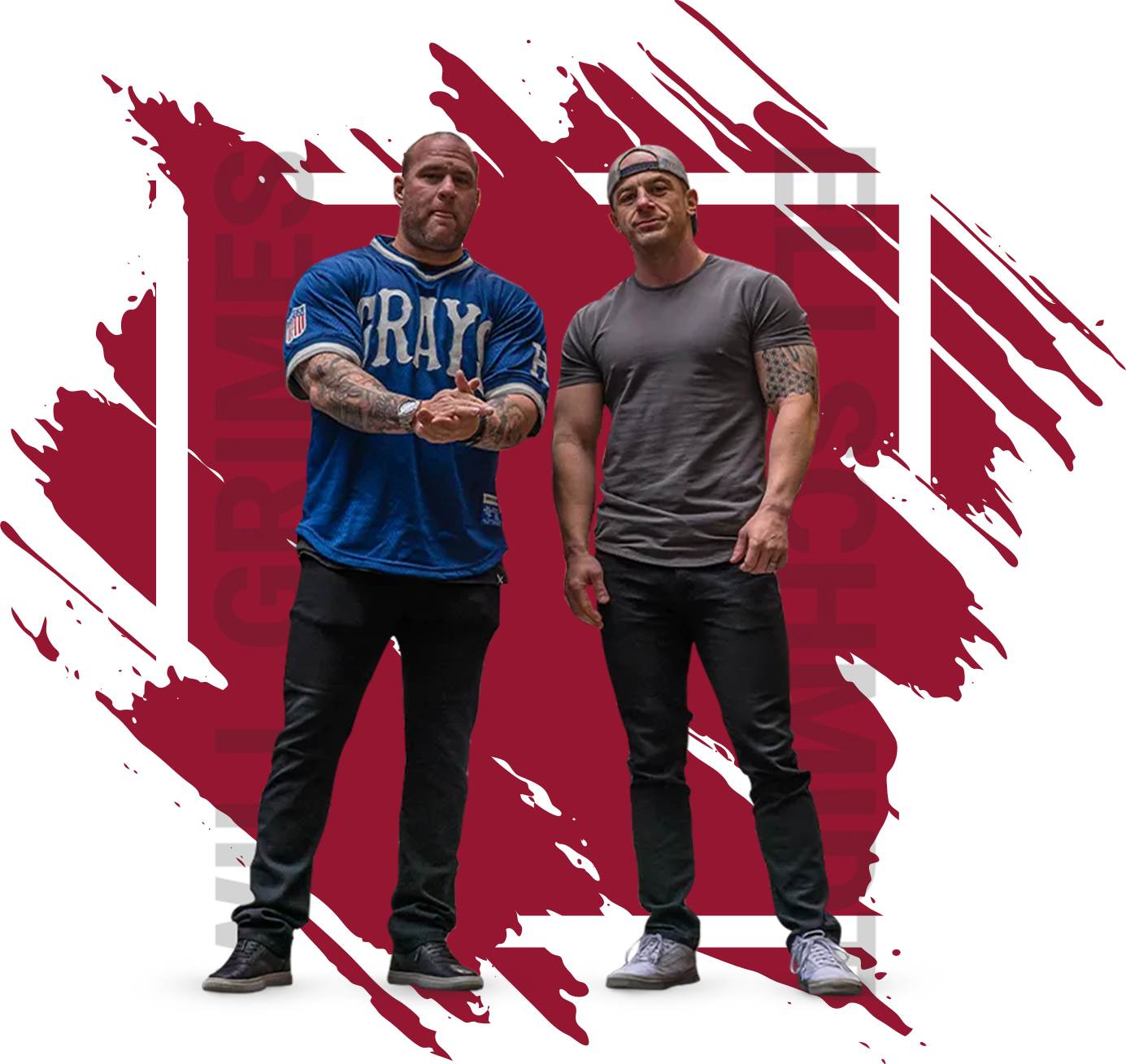 Two men standing next to each other with one wearing a ray jersey