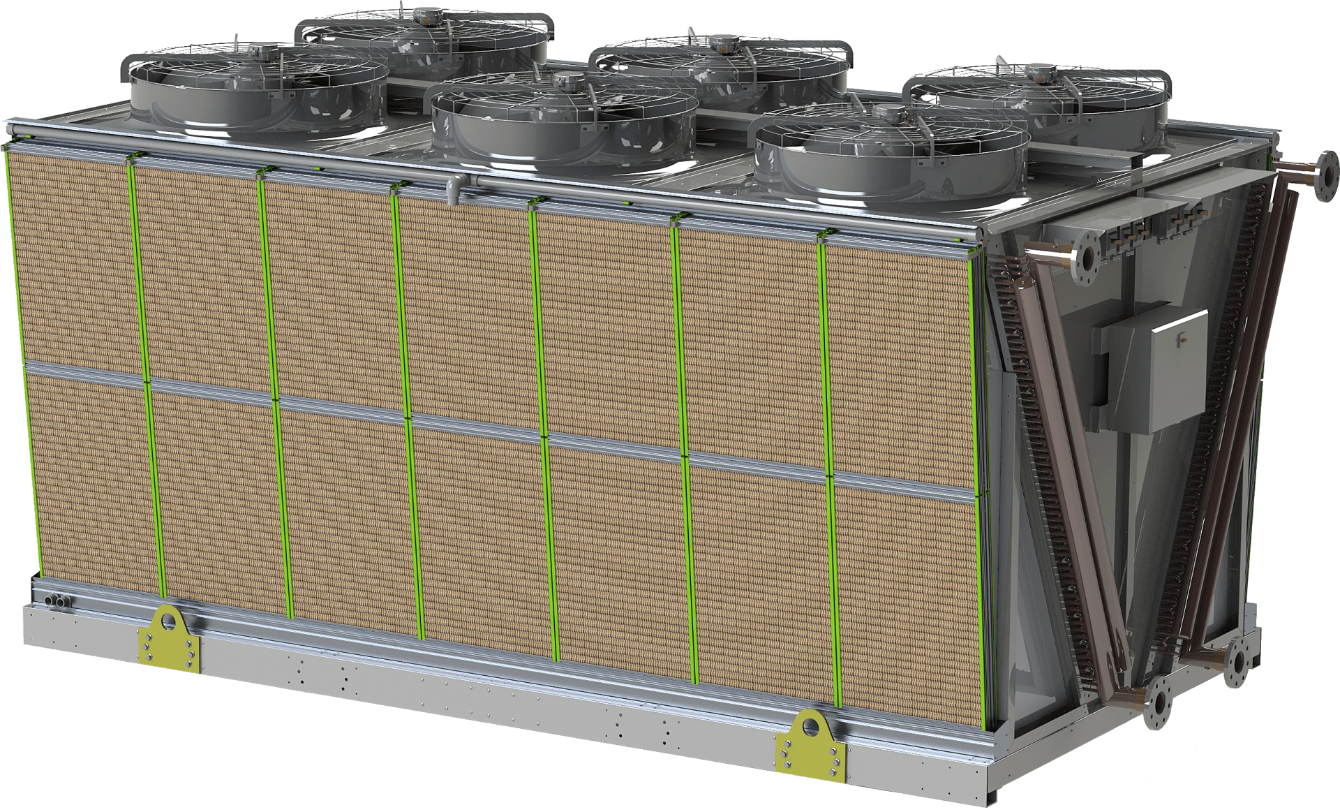 Hybrid dry cooler with evaporative cooling. Axial fans. By AERMEC