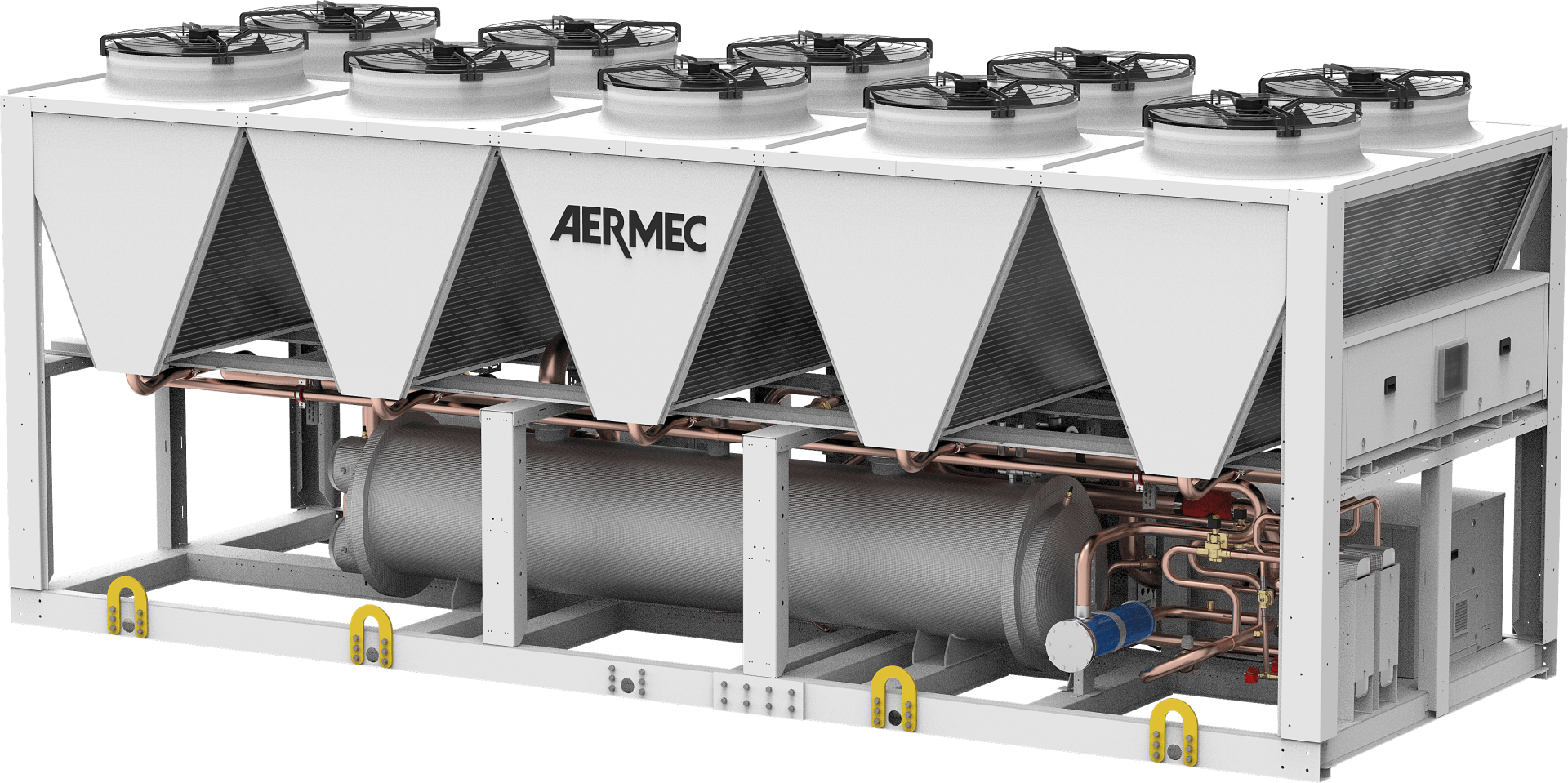 TBX/TBA/TBG air cooled chiller. R134a, XP10, R1234ze. 200kW-1.4mW cooling capacity. By AERMEC