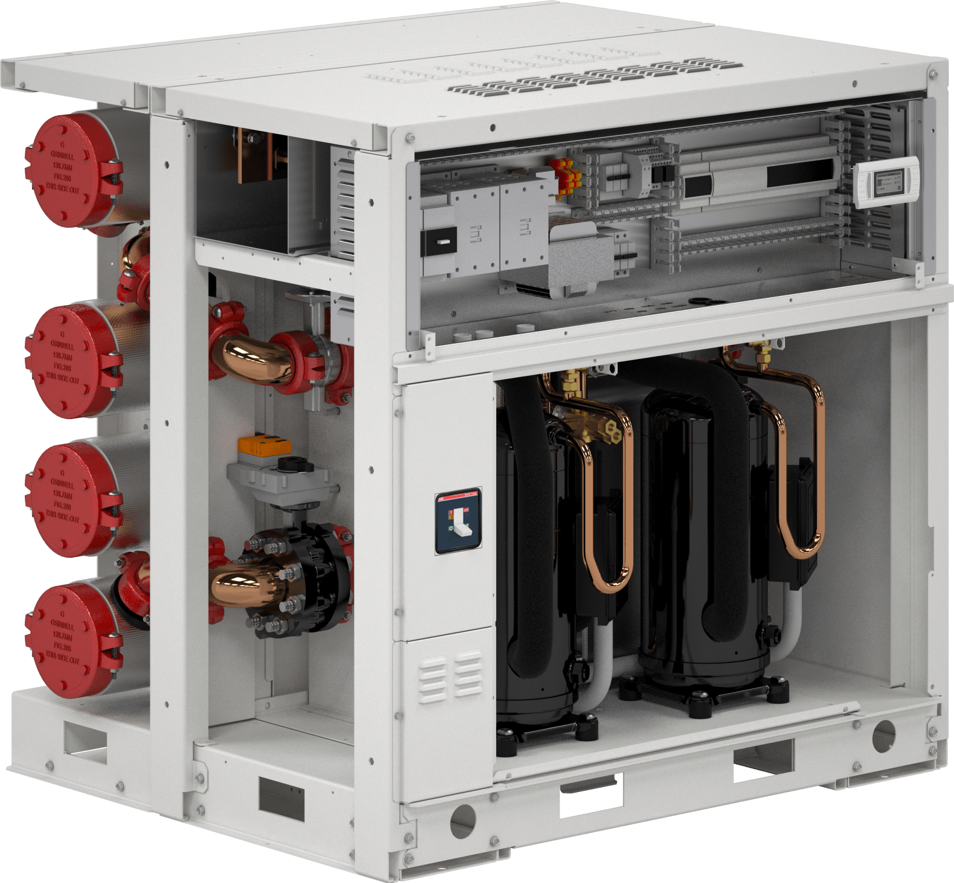 WWM modular water cooled chiller. 100kW capacity, R410a. Compact, fits within lifts. By AERMEC