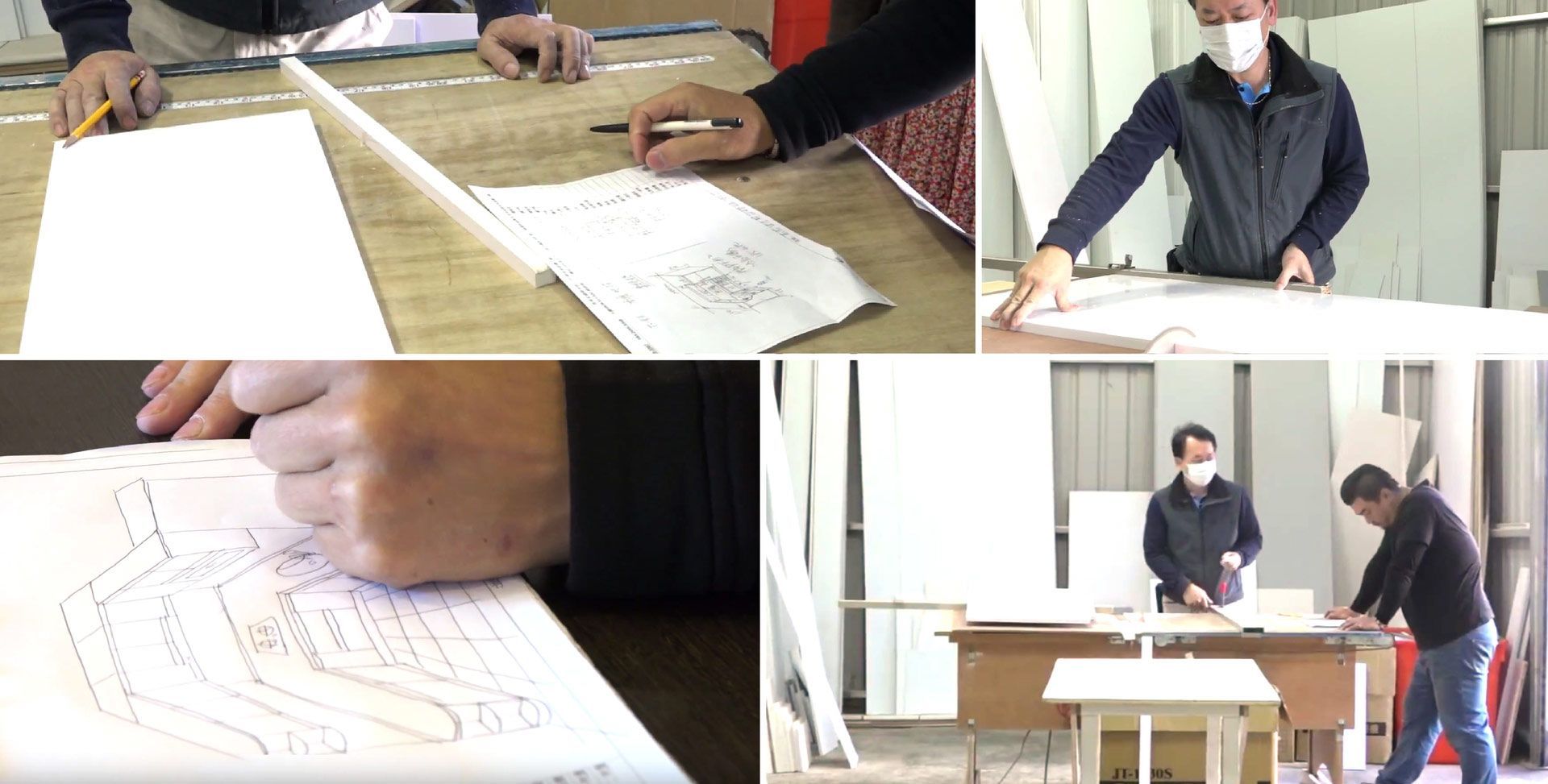 A man wearing a mask is drawing on a piece of paper.