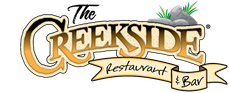 A logo for the Creekside restaurant and bar