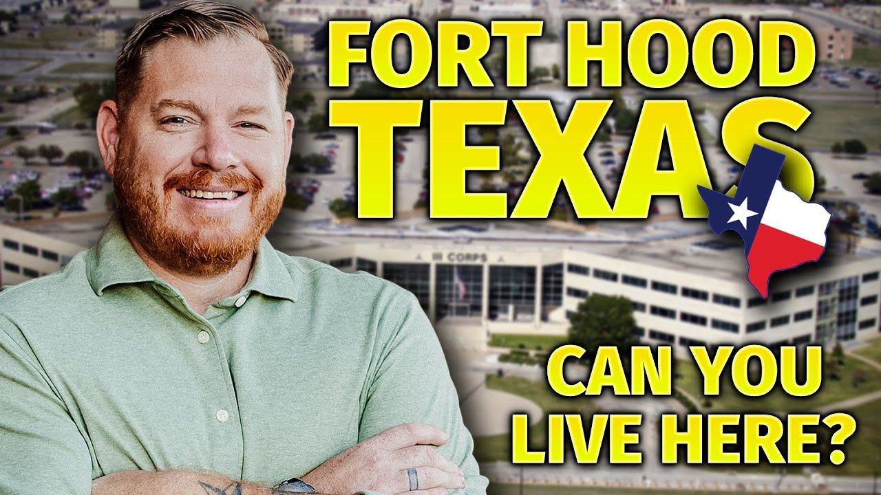 A smiling man with a red beard in front of a Fort Hood Texas graphic. A Texas flag is visible.