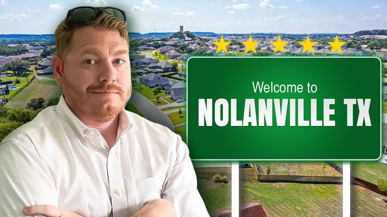 Man in Nolanville, TX, in front of a sign with a cityscape background.