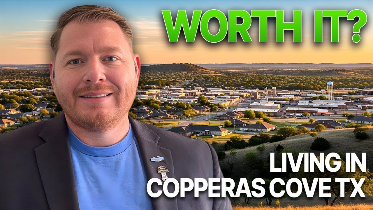 Man in suit in front of a Texas town, the phrase 