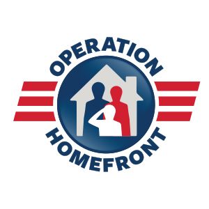 A logo for operation homefront with a man holding a baby