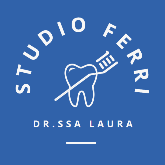 Un logo per lo studio della dott.ssa Laura Ferri con uno spazzolino da denti e un dentifricio.
