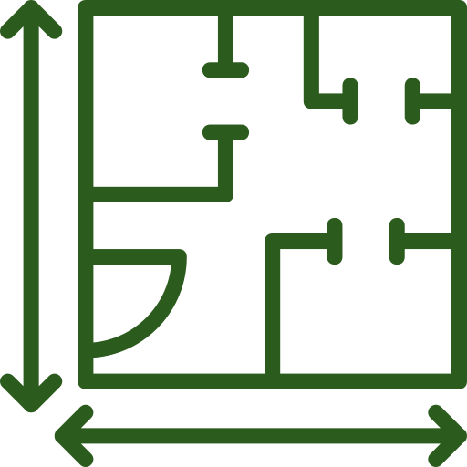 Floor plan icon with arrows indicating height and width.