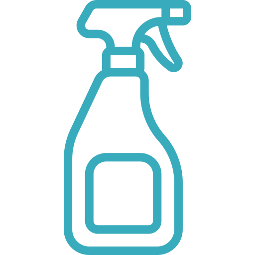 Blue outline of a spray bottle, used for cleaning.
