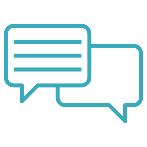 Two blue speech bubbles overlapping, one with horizontal lines.