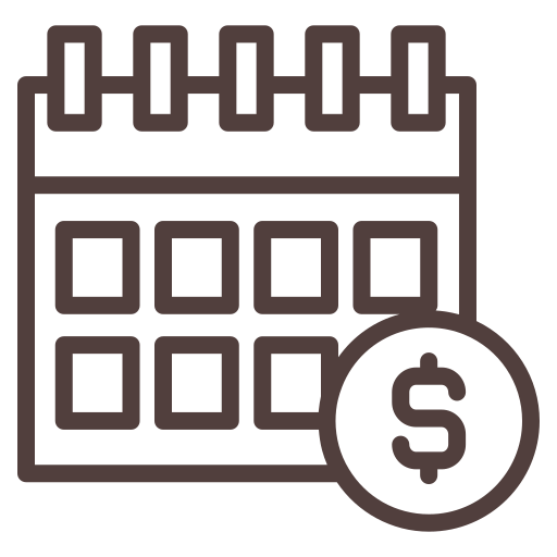 Calendar icon with dollar sign, representing financial planning or budgeting.