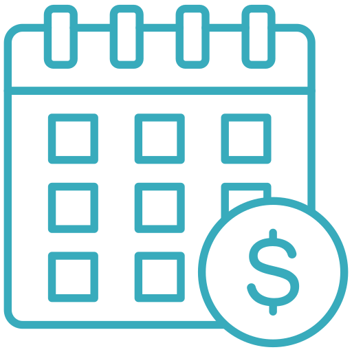 Calendar icon with a dollar sign, representing financial planning.
