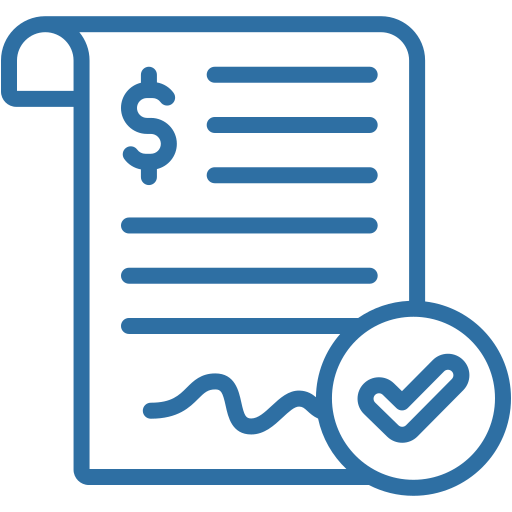 Invoice with dollar sign and checkmark, indicating approval.