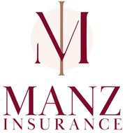 A logo for manz insurance with a letter m in a circle