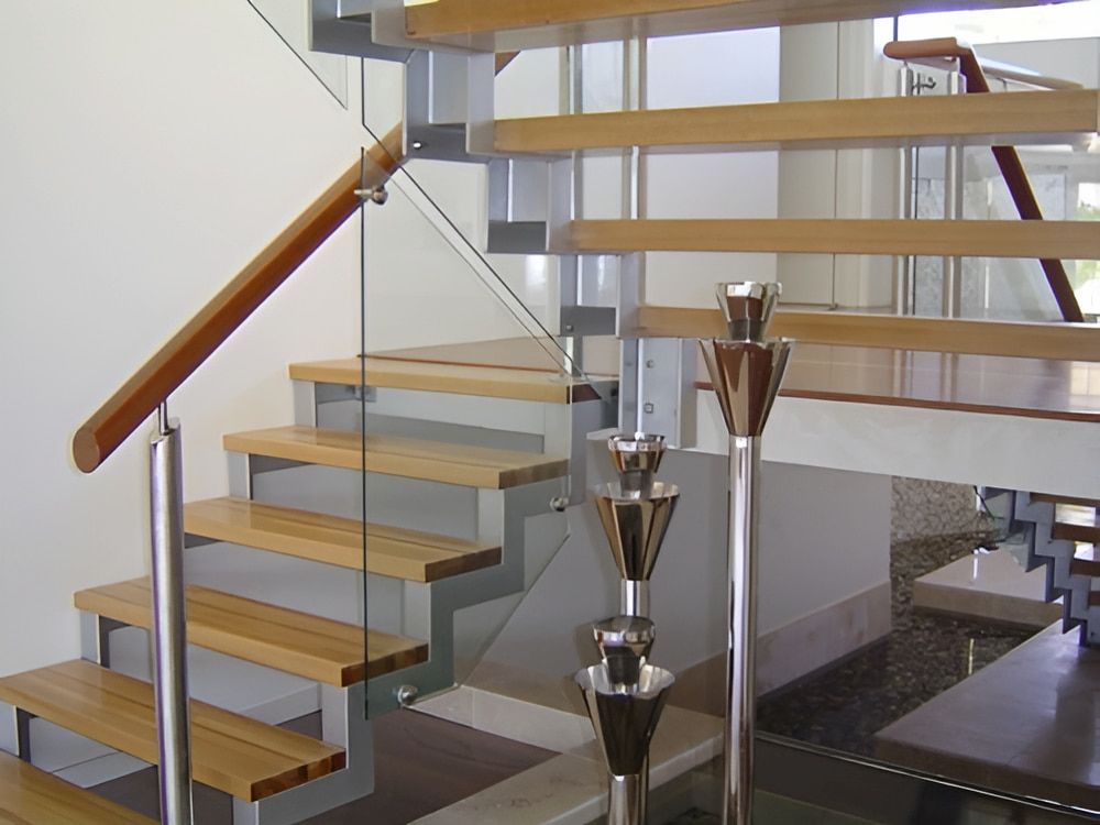 A Staircase With Wooden Steps and a Glass Railing — Metaltrendz in Coolum Beach, QLD