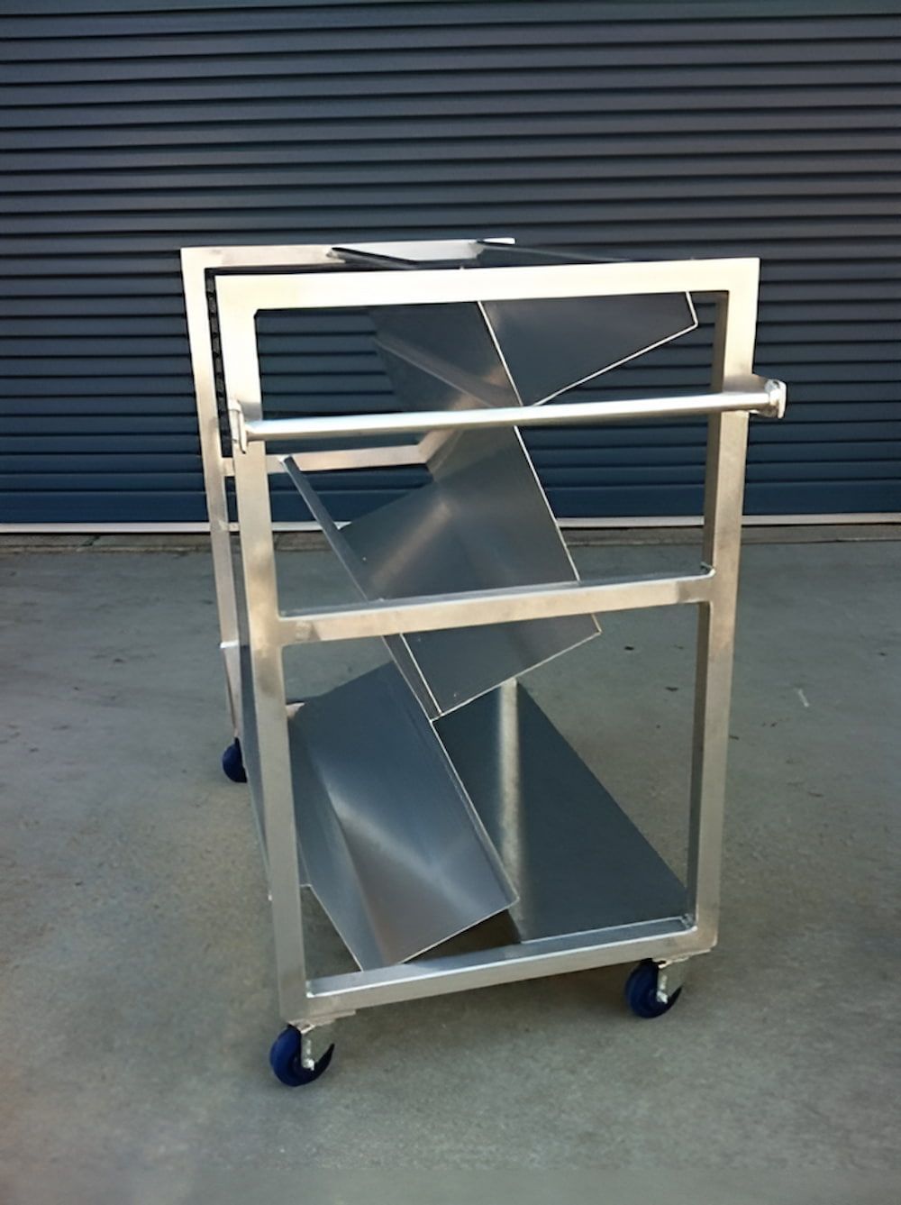 A Stainless Steel Cart With Wheels and Shelves — Metaltrendz in Kunda Park, QLD